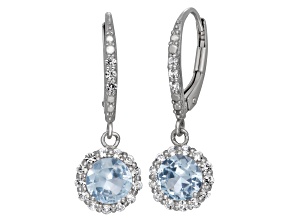 Lab Created Aquamarine Sterling Silver Dangle Earrings 2.42ctw