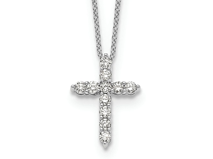 Rhodium Over 10k White Gold 0.50 ctw Diamond Cross Pendant with 18 inch Cable Chain