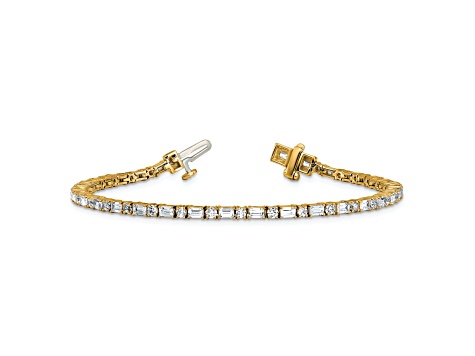 Round and Emerald Cut White Lab-Grown Diamond G-H SI 14k Yellow Gold Tennis Bracelet 4.20ctw