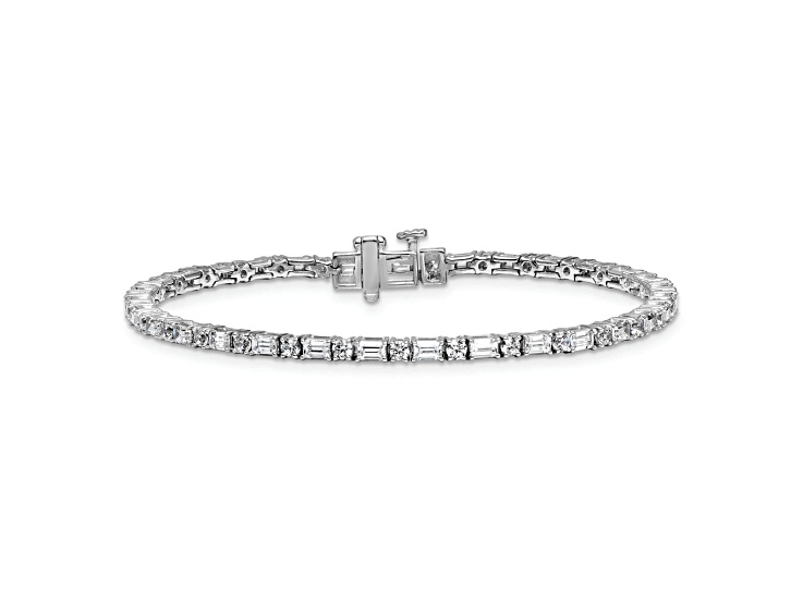 Round and Emerald Cut White Lab-Grown Diamond G-H SI 14k White Gold Tennis Bracelet 4.20ctw