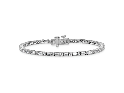 Round and Emerald Cut White Lab-Grown Diamond G-H SI 14k White Gold Tennis Bracelet 4.20ctw