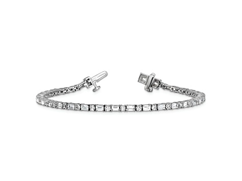 Round and Emerald Cut White Lab-Grown Diamond G-H SI 14k White Gold Tennis Bracelet 4.20ctw