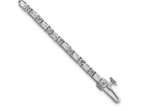 Round and Emerald Cut White Lab-Grown Diamond G-H SI 14k White Gold Tennis Bracelet 4.20ctw