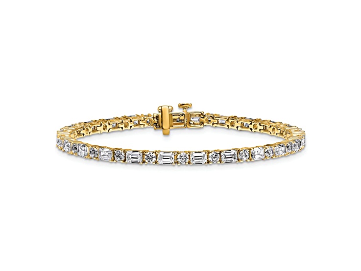 Round and Emerald Cut White Lab-Grown Diamond G-H SI 14k Yellow Gold Tennis Bracelet 7.00ctw