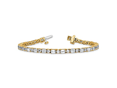 Round and Emerald Cut White Lab-Grown Diamond G-H SI 14k Yellow Gold Tennis Bracelet 7.00ctw