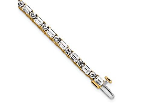 Round and Emerald Cut White Lab-Grown Diamond G-H SI 14k Yellow Gold Tennis Bracelet 7.00ctw