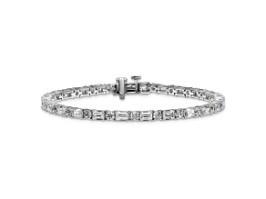 Round and Emerald Cut White Lab-Grown Diamond G-H SI 14k White Gold Tennis Bracelet 7.00ctw