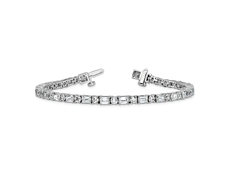 Round and Emerald Cut White Lab-Grown Diamond G-H SI 14k White Gold Tennis Bracelet 7.00ctw