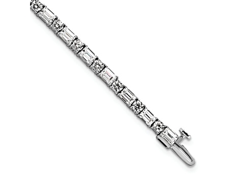 Round and Emerald Cut White Lab-Grown Diamond G-H SI 14k White Gold Tennis Bracelet 7.00ctw