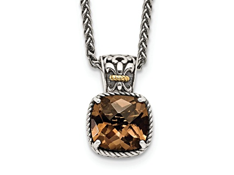 Sterling Silver Antiqued with 14K Accent Smoky Quartz Necklace