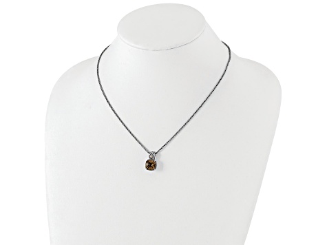 Sterling Silver Antiqued with 14K Accent Smoky Quartz Necklace