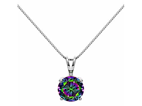 Multi-color Cubic Zirconia 14k White Gold Pendant With Chain 2.00ctw