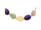 14K Yellow Gold Over Sterling Silver Amethyst, Fluorite, Jadeite 2-inch Extension Necklace
