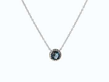 Picture of London Blue Topaz with White Topaz Halo Rhodium Over Sterling Silver Necklace