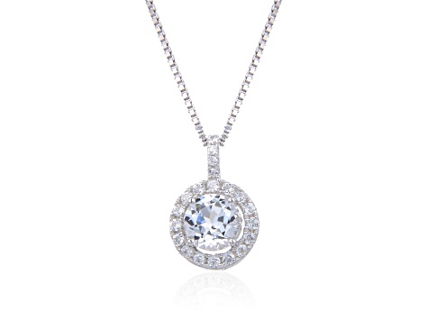 Round White Topaz Sterling Silver Pendant With Chain