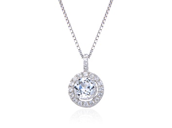 Picture of Round White Topaz Sterling Silver Pendant With Chain