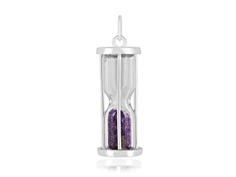 Amethyst Rhodium Over Sterling Silver Hourglass Sand Timer Pendant