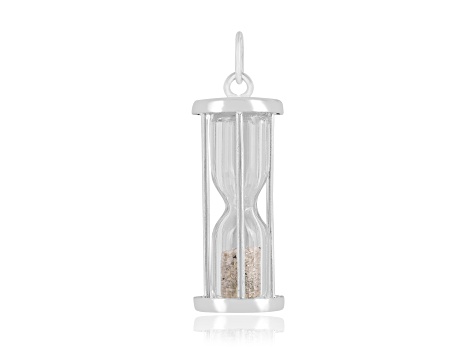 Diamond Rhodium Over Sterling Silver Hourglass Sand Timer Pendant