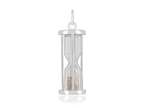 Diamond Rhodium Over Sterling Silver Hourglass Sand Timer Pendant