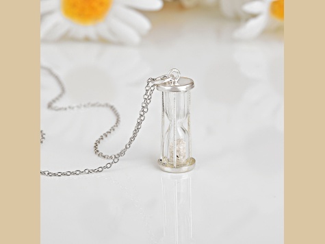 Diamond Rhodium Over Sterling Silver Hourglass Sand Timer Pendant