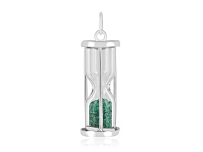 Emerald Rhodium Over Sterling Silver Hourglass Sand Timer Pendant