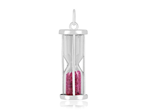 Ruby Rhodium Over Sterling Silver Hourglass Sand Timer Pendant