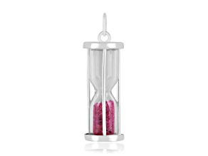 Ruby Rhodium Over Sterling Silver Hourglass Sand Timer Pendant