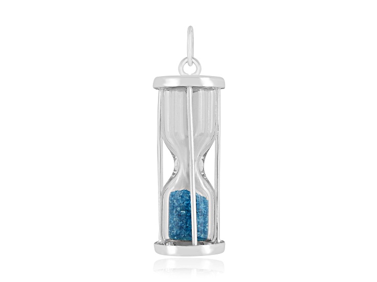 Blue Topaz Rhodium Over Sterling Silver Hourglass Sand Timer Pendant