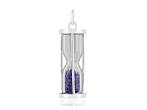 Blue Sapphire Rhodium Over Sterling Silver Hourglass Sand Timer Pendant