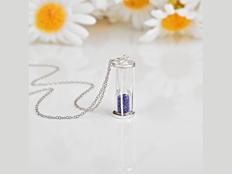 Blue Sapphire Rhodium Over Sterling Silver Hourglass Sand Timer Pendant