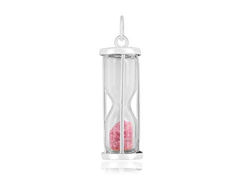 Pink Tourmaline Rhodium Over Sterling Silver Hourglass Sand Timer Pendant