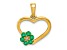 14k Yellow Gold Diamond and Emerald Heart and Flower Pendant