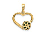 14k Yellow Gold Diamond and Emerald Heart and Flower Pendant