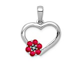 Rhodium Over 14k White Gold Diamond and Ruby Heart with Flower Pendant