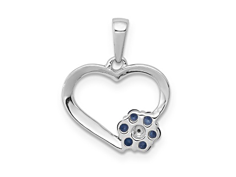 Rhodium Over 14k White Gold Diamond and Sapphire Heart with Flower Pendant