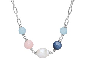 Judith Ripka Multi-Gemstone and Cultured Freshwater Pearl Rhodium Over Sterling Silver Necklace