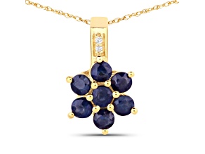 Blue Sapphire and White Diamond 10K Yellow Gold Floral Necklace 0.43ctw