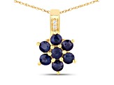Blue Sapphire and White Diamond 10K Yellow Gold Floral Necklace 0.43ctw