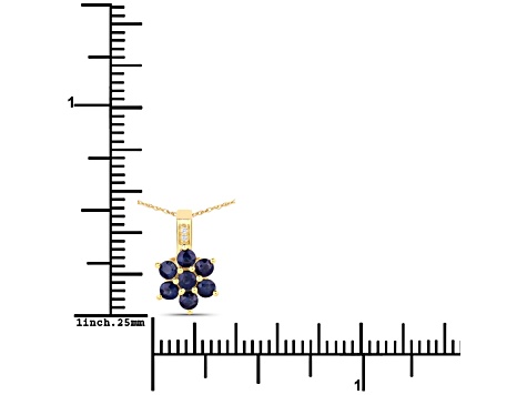 Blue Sapphire and White Diamond 10K Yellow Gold Floral Necklace 0.43ctw