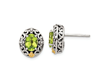 Picture of Sterling Silver with 14K Accent Antiqued Peridot Post Earrings