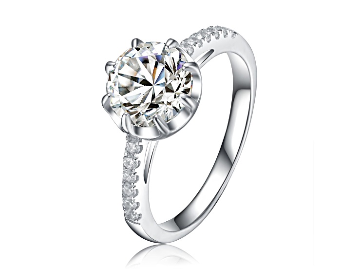 Clear Cubic Zirconia, Sterling Silver Solitaire Ring