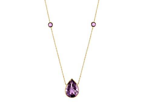 Purple Amethyst 14K Yellow Gold Station Necklace 8.46ctw