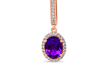 Oval Amethyst and Cubic Zirconia 18K Rose Gold Over Sterling Silver Pendant with chain, 1.53ctw