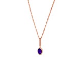 Oval Amethyst and Cubic Zirconia 18K Rose Gold Over Sterling Silver Pendant with chain, 1.53ctw