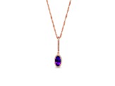 Oval Amethyst and Cubic Zirconia 18K Rose Gold Over Sterling Silver Pendant with chain, 1.53ctw