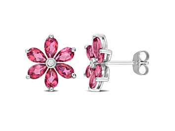 Picture of 4.80ctw Pink Topaz And Diamond Accent 10k White Gold Floral Stud Earrings