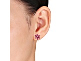 4.80ctw Pink Topaz And Diamond Accent 10k White Gold Floral Stud Earrings