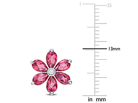 4.80ctw Pink Topaz And Diamond Accent 10k White Gold Floral Stud Earrings