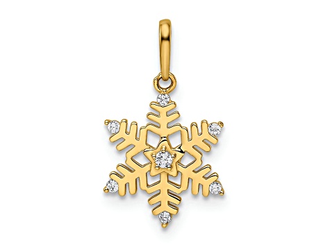 14K Yellow Gold Cubic Zirconia Snowflake Pendant