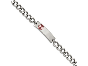 Stainless Steel Polished with Red Enamel 9.5-inch Medical ID Bracelet